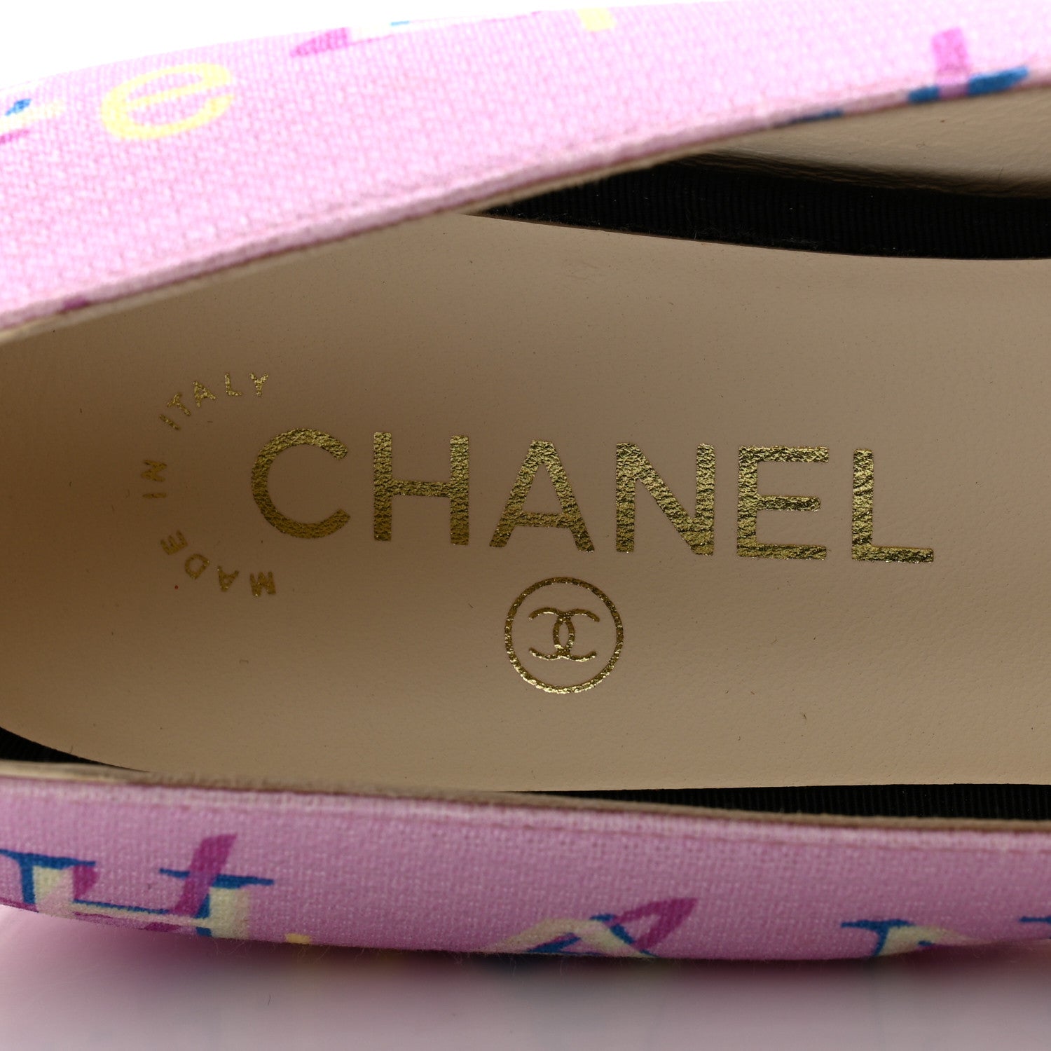 Chanel Fabric Grosgrain CC Flats 39 Pink Beige Black 6 of 9