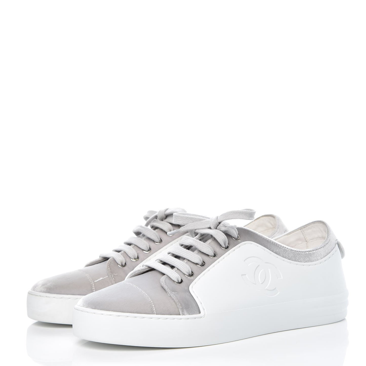 Calfskin Velvet Womens CC Sneakers 40.5 White Silver