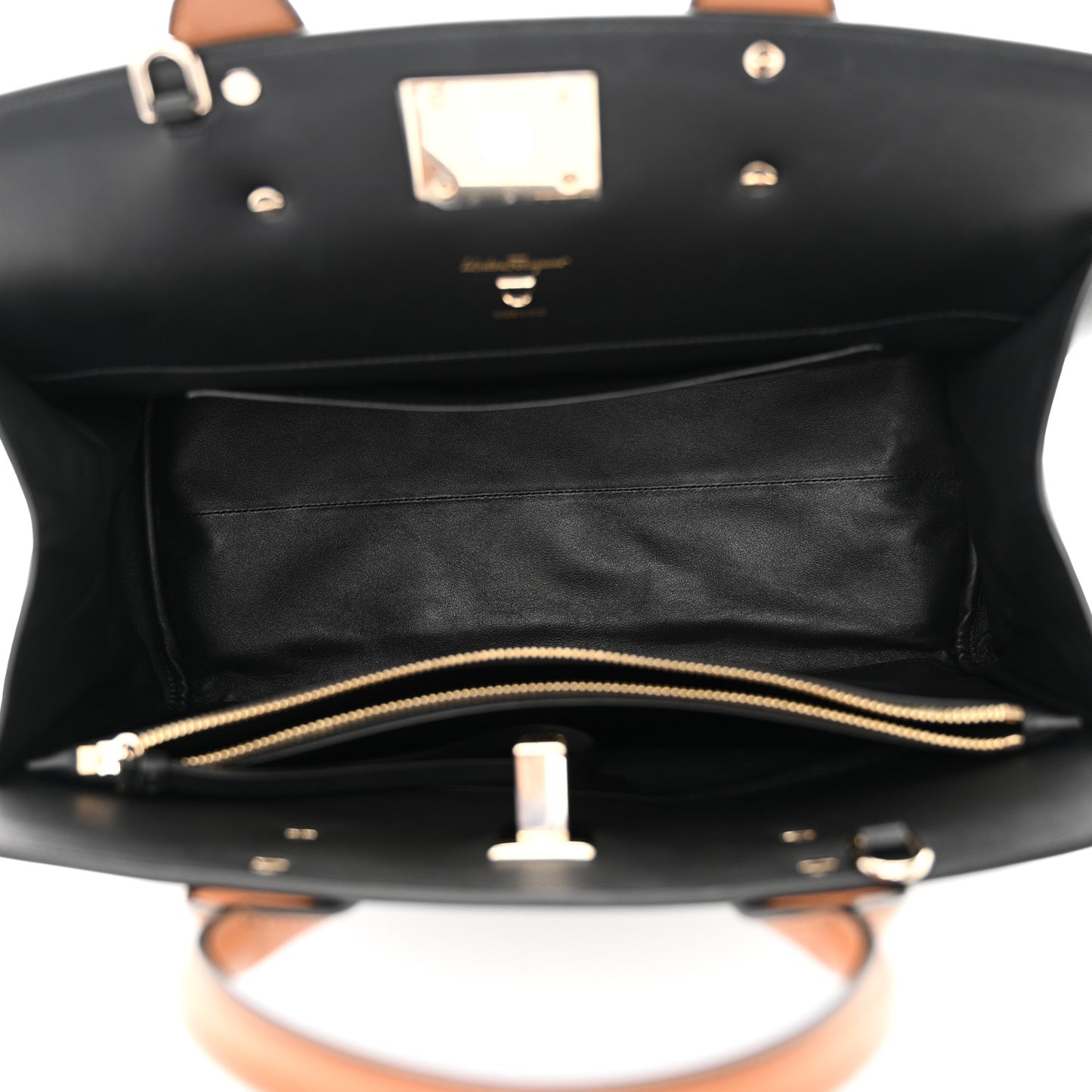 Calfskin Woven Large Studio Top Handle Bag Tan Black
