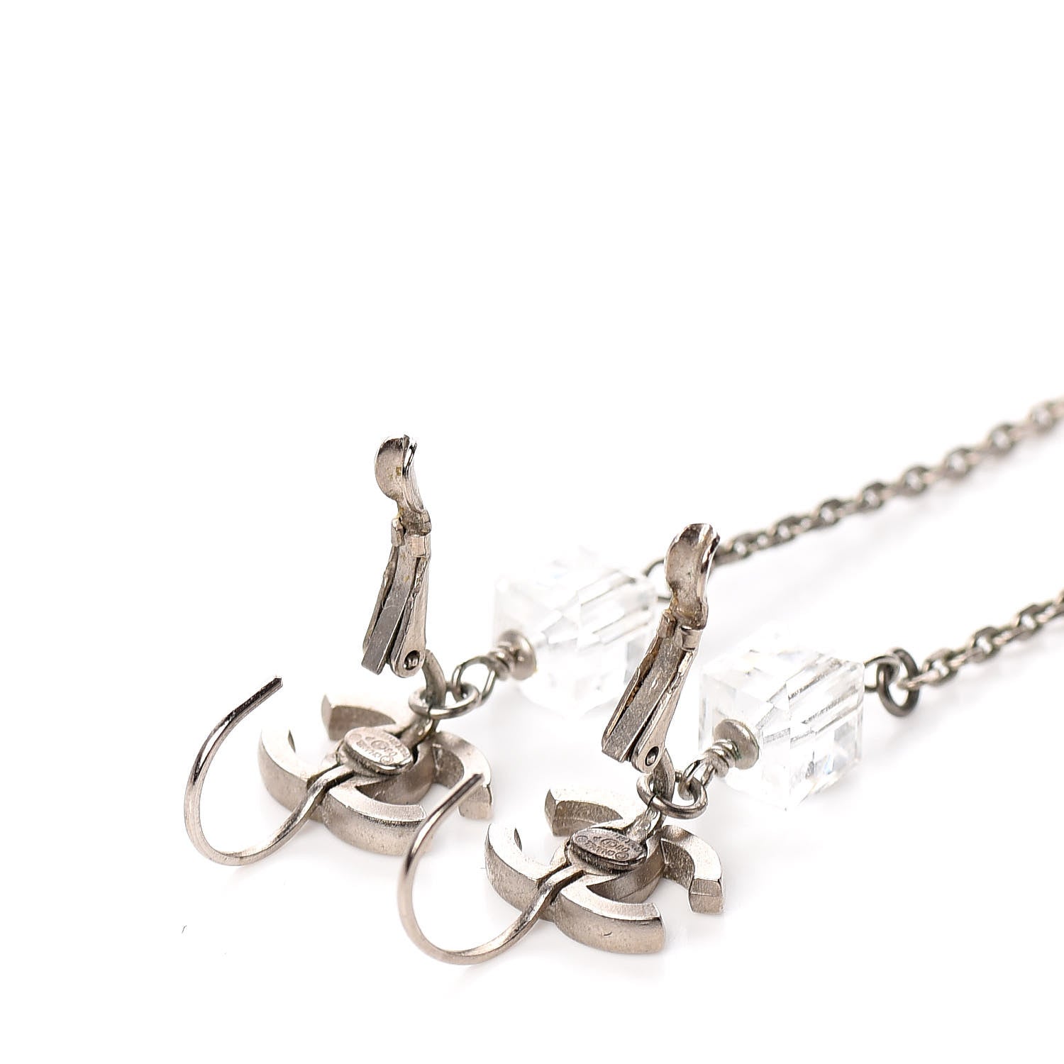 Chanel Crystal CC Dangle Earrings Silver Blue 3 of 5