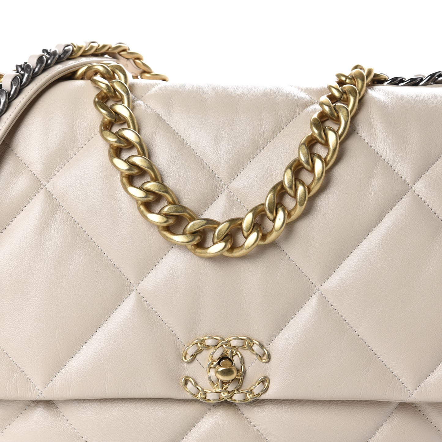 Goatskin Quilted Maxi Chanel 19 Flap Beige