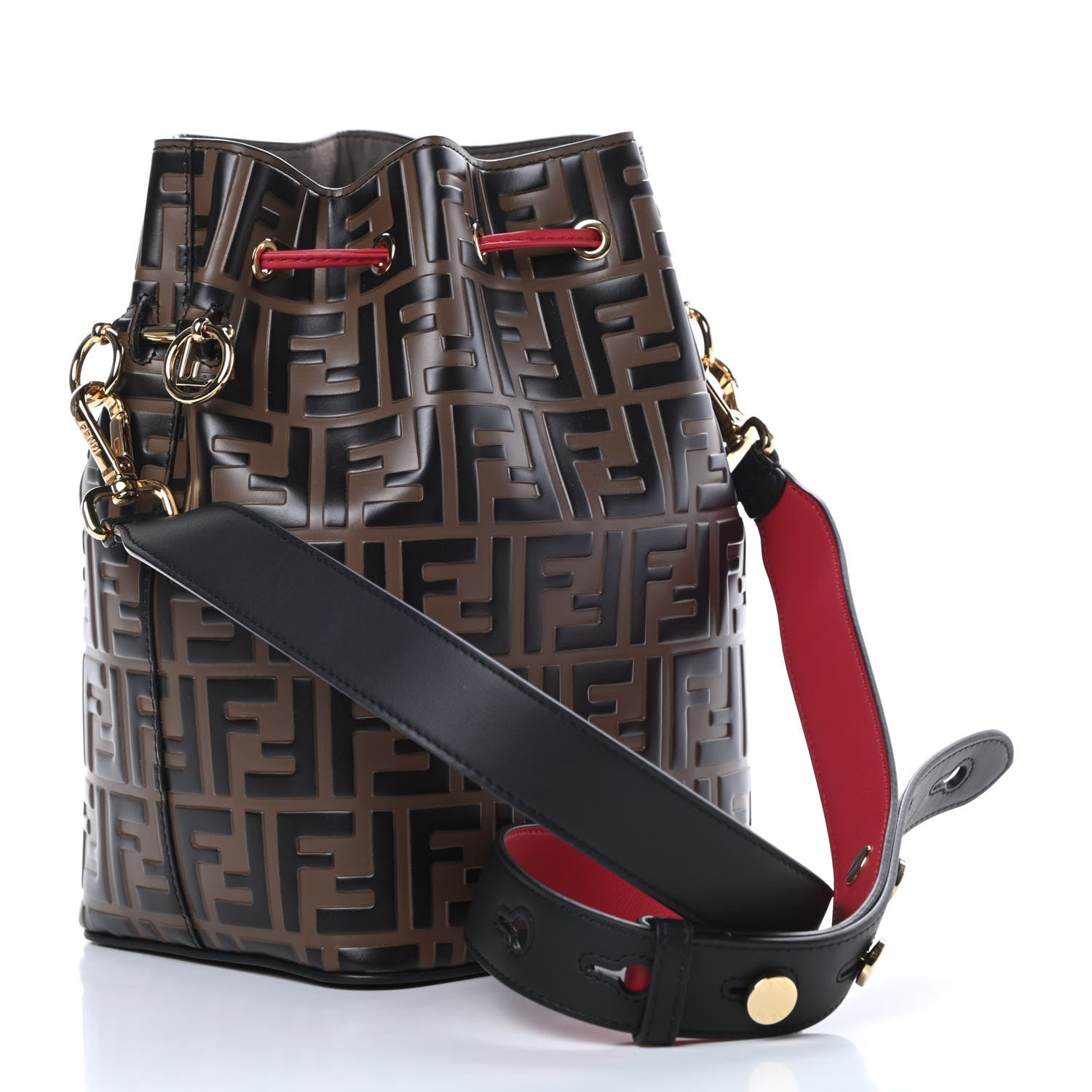 Fendi Vitello Grace F is Fendi Bi-Color FF 1974 Embossed Grande Mon Tresor Bucket Bag Maya Black Fragola 3 of 10