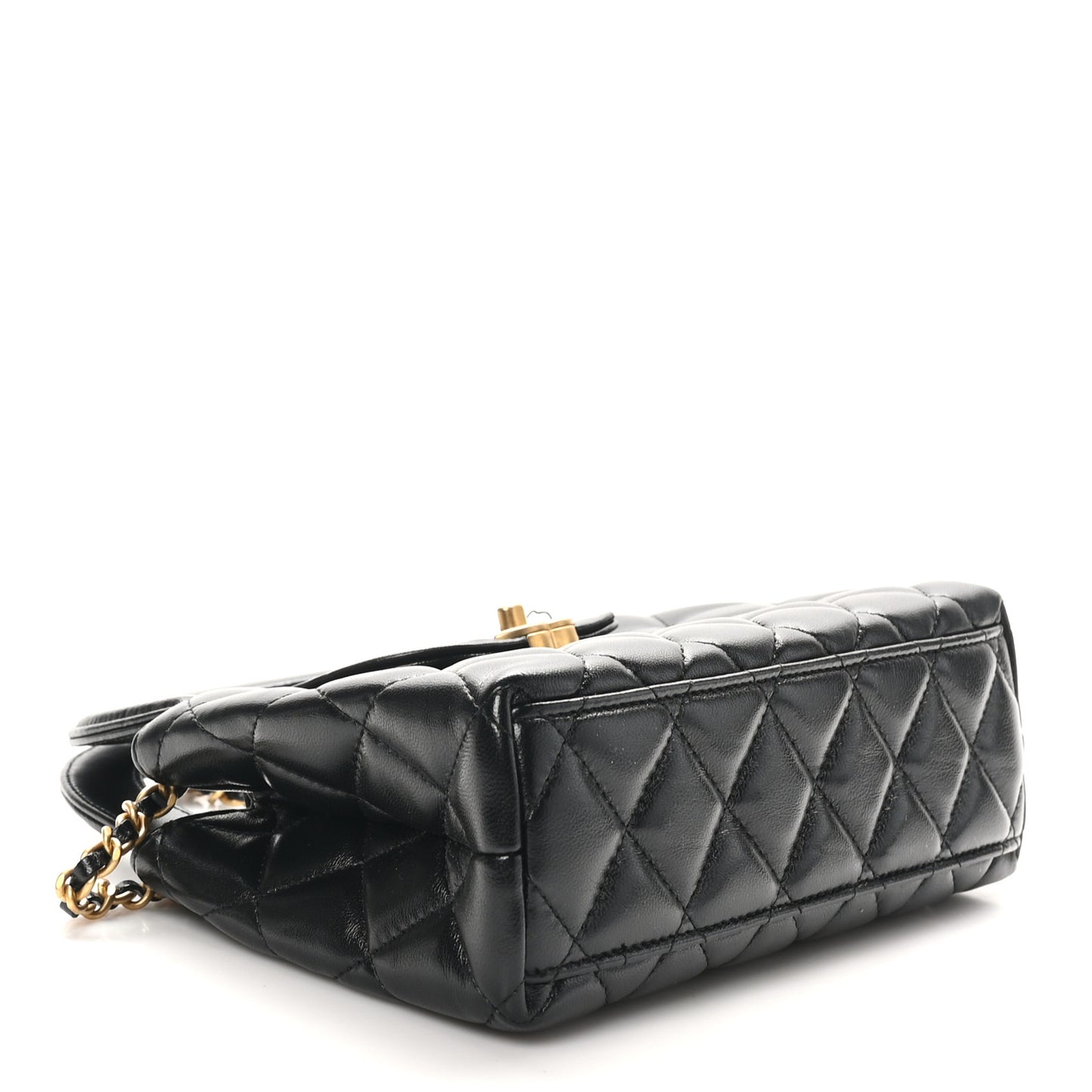 Shiny Aged Calfskin Quilted Nano Kelly Shopper Black