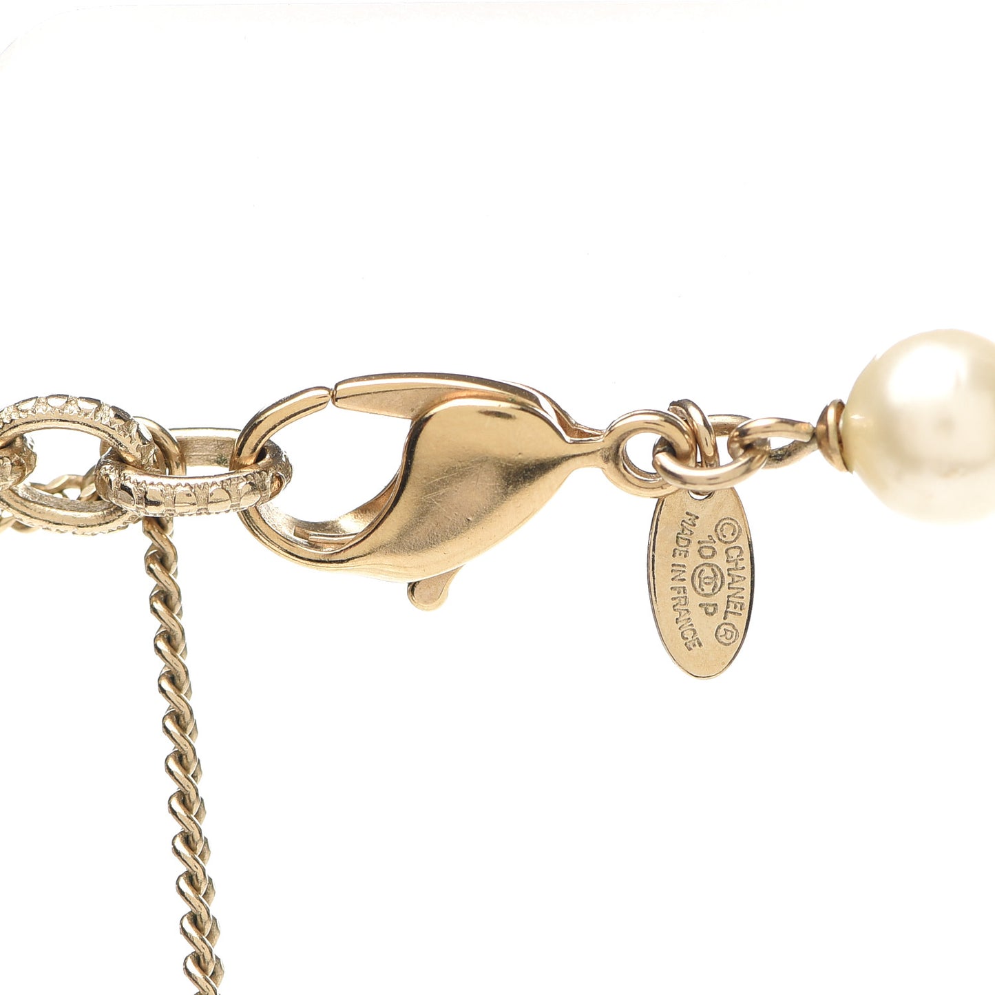 Pearl Enamel CC Long Necklace Gold