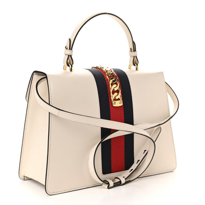 Gucci Calfskin Web Medium Sylvie Top Handle Bag White 3 of 10
