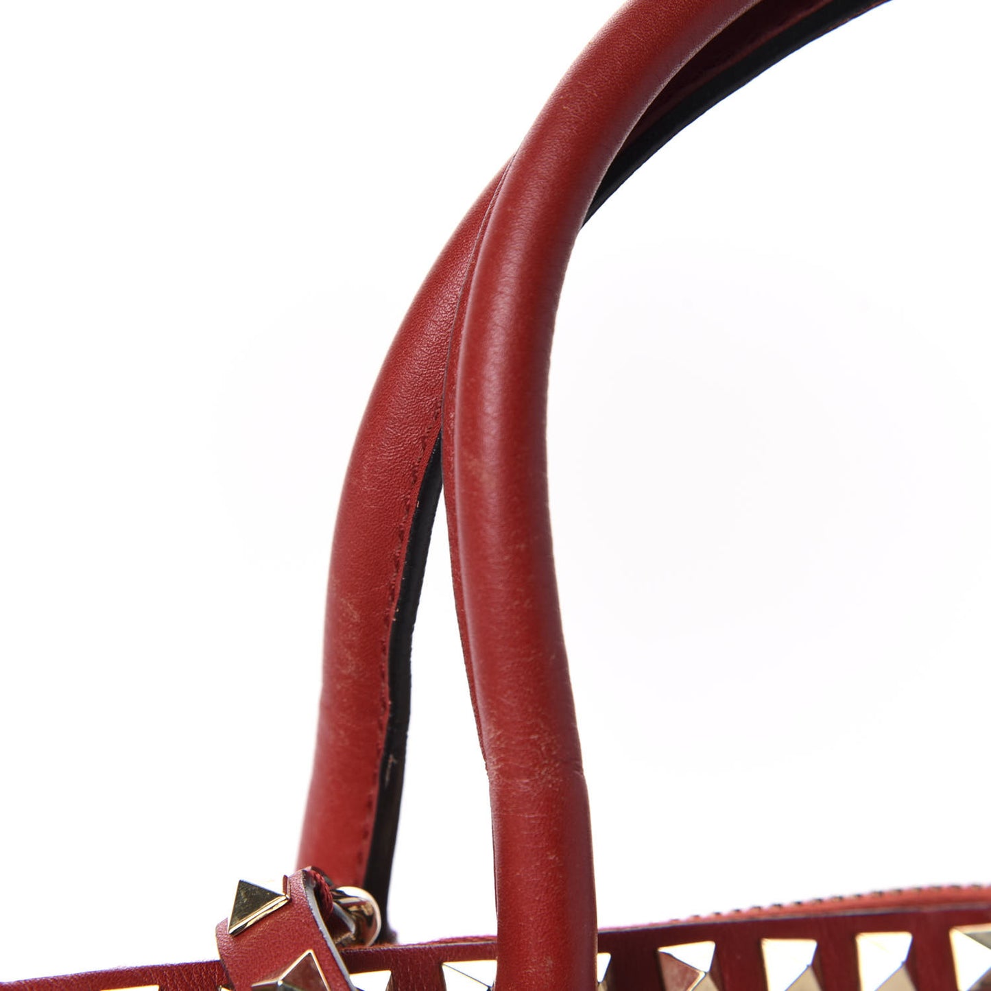Calfskin Rockstud Top Handle Satchel Rosso Valentino