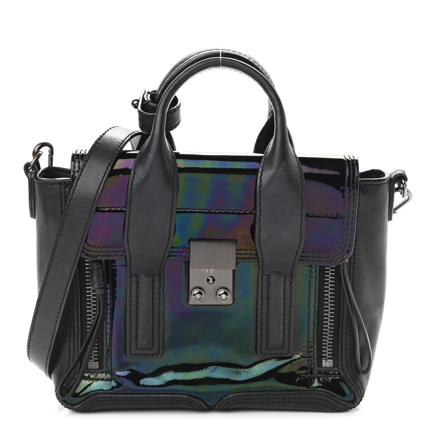 Oil Slick Patent Mini Pashli Satchel Black