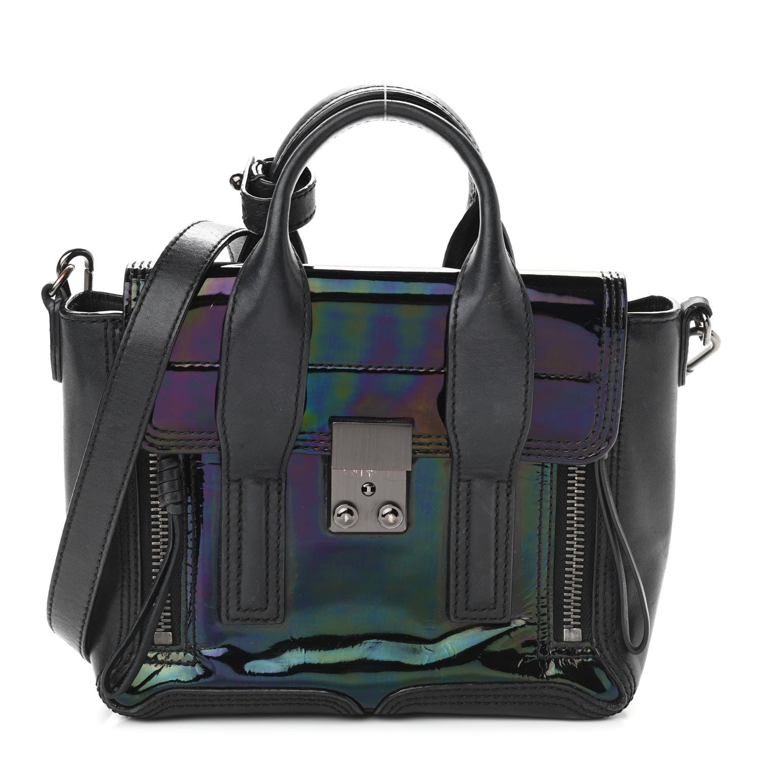 3.1 Phillip Lim Oil Slick Patent Mini Pashli Satchel Black 1 of 12