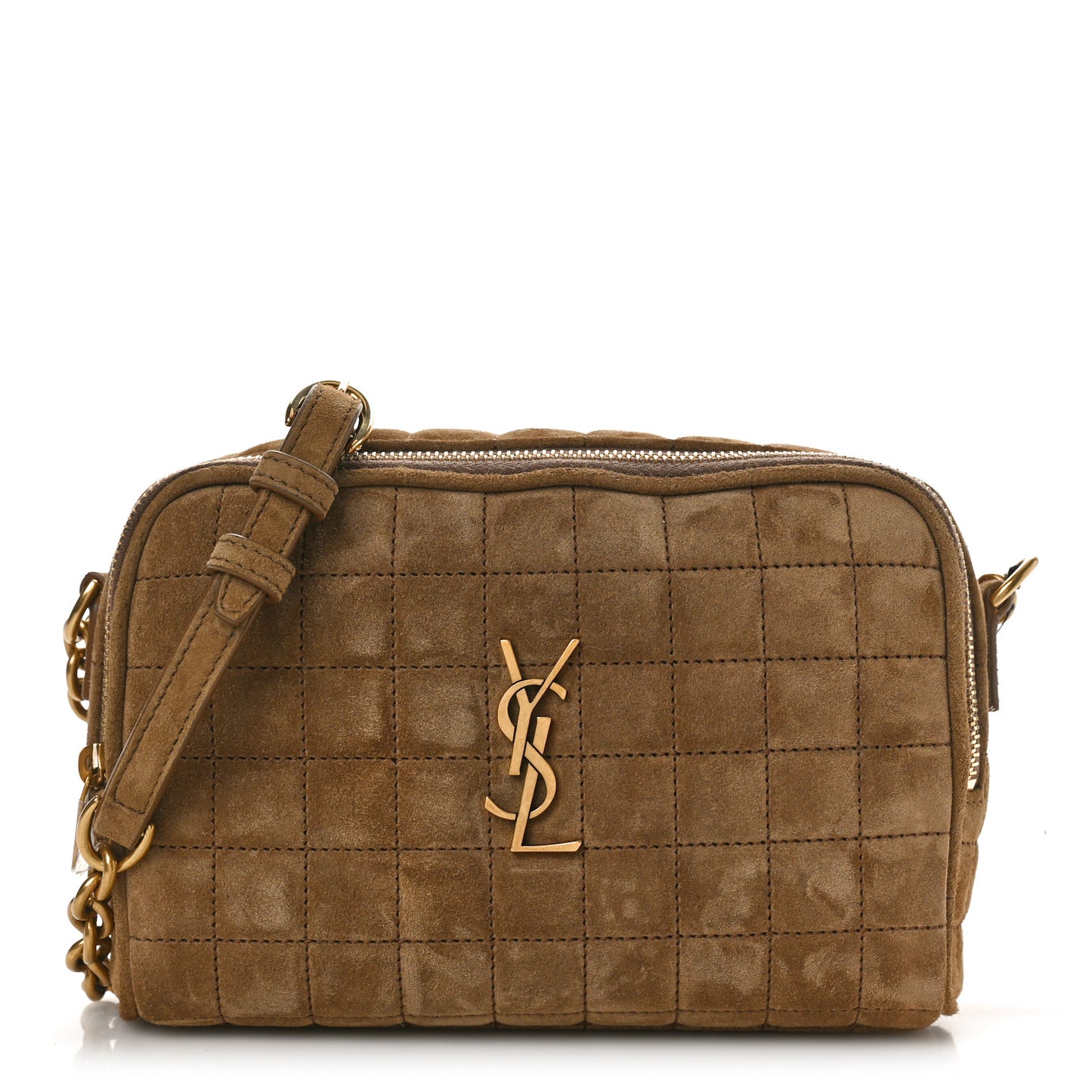 Suede Calfskin Mini Quilted Monogram Camera Bag Golden Leaf