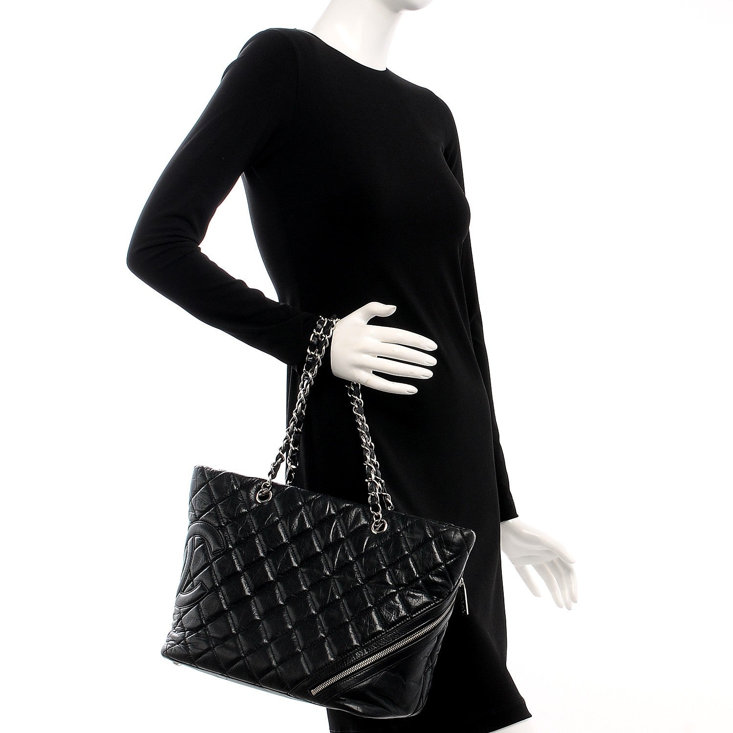Chanel Aged Calfskin Quilted Large Cotton Club Tote Black 2 of 10