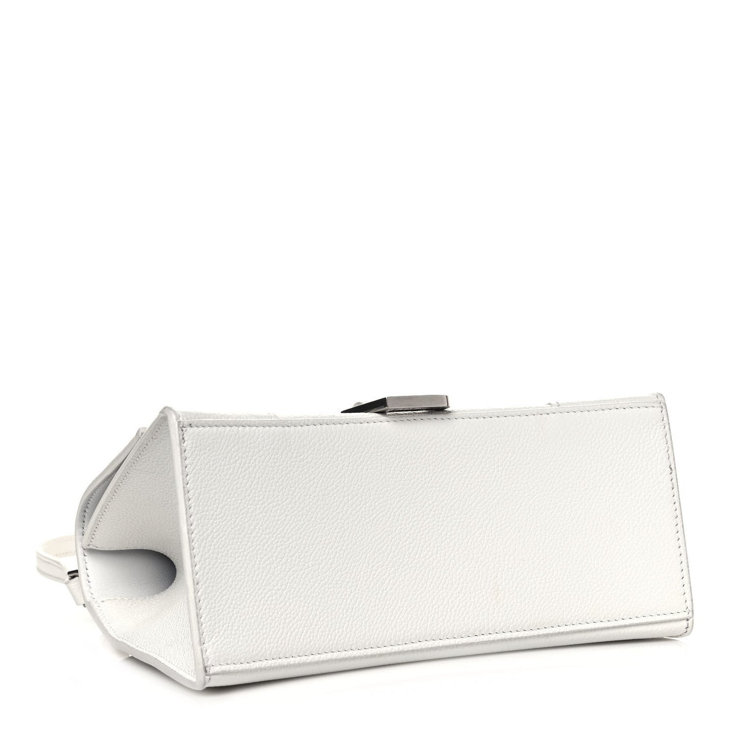Grained Calfskin Small Hourglass Top Handle Bag White