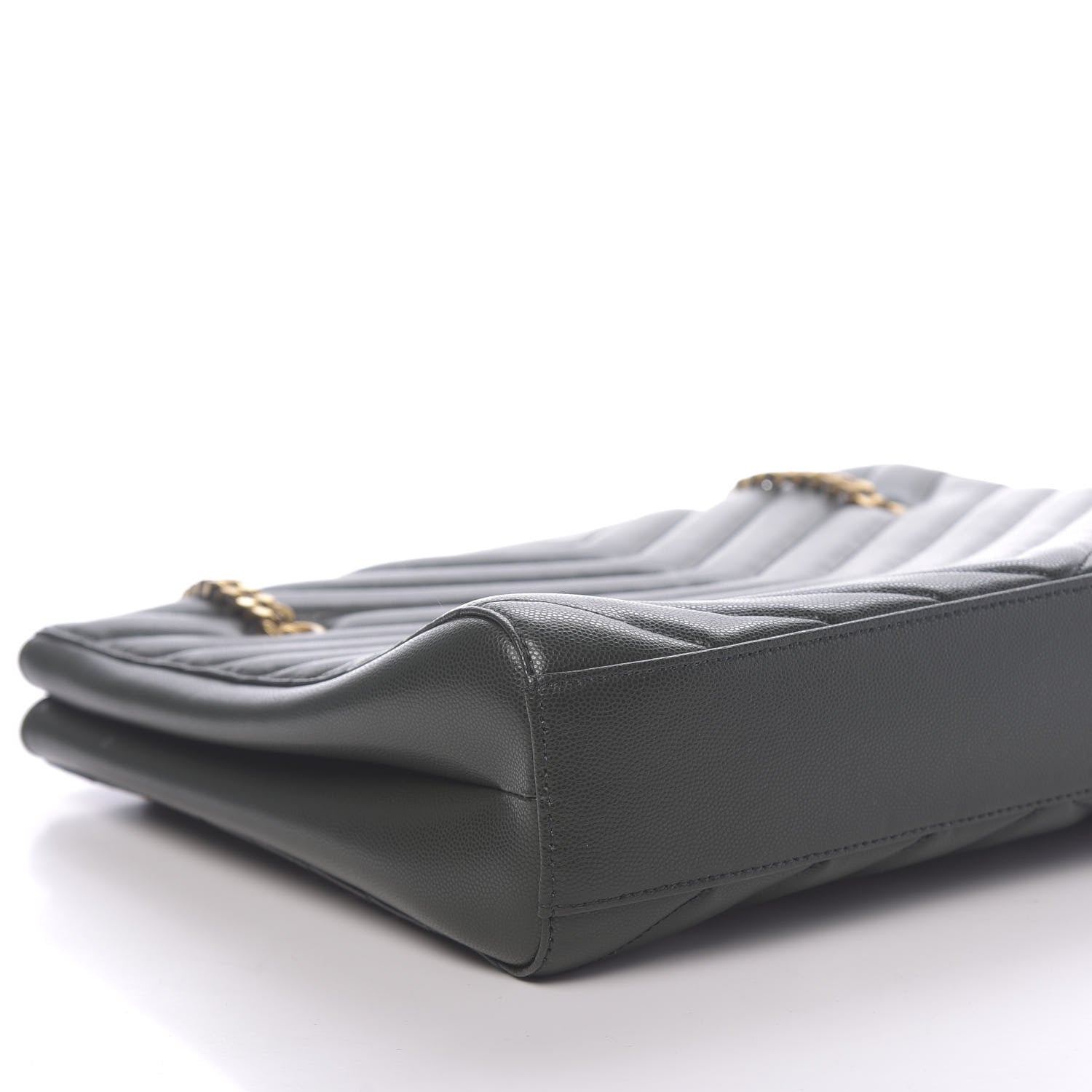 Saint Laurent Grain de Poudre Matelasse Chevron Medium Tribeca Shopping Bag Vert Fonce 8 of 10