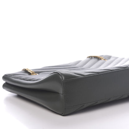 Saint Laurent Grain de Poudre Matelasse Chevron Medium Tribeca Shopping Bag Vert Fonce 8 of 10