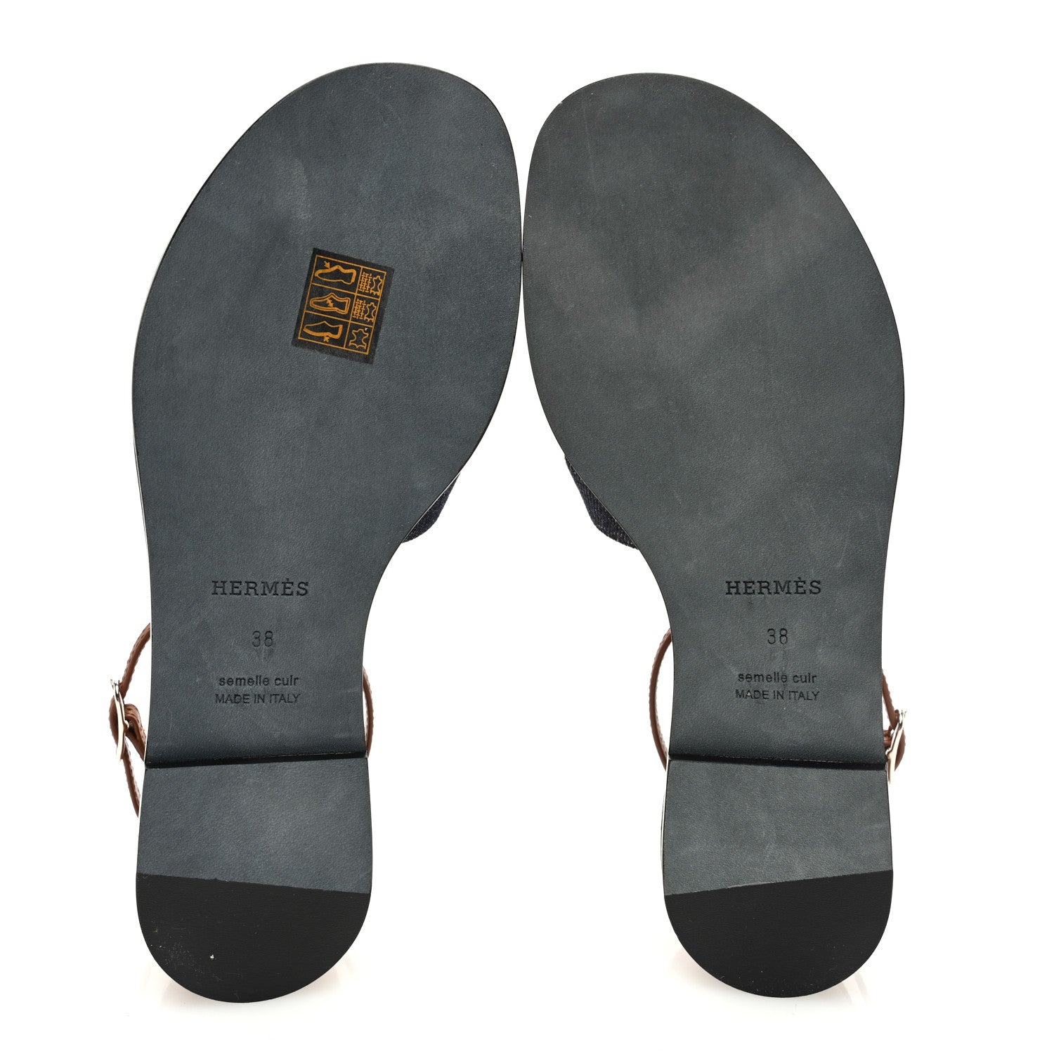 Hermes Denim Santorini Sandals 38 Bleu Brut Gold 5 of 8