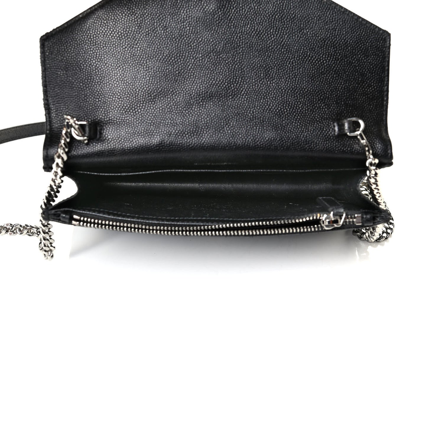 Grain De Poudre Matelasse Chevron Monogram Envelope Chain Wallet Black