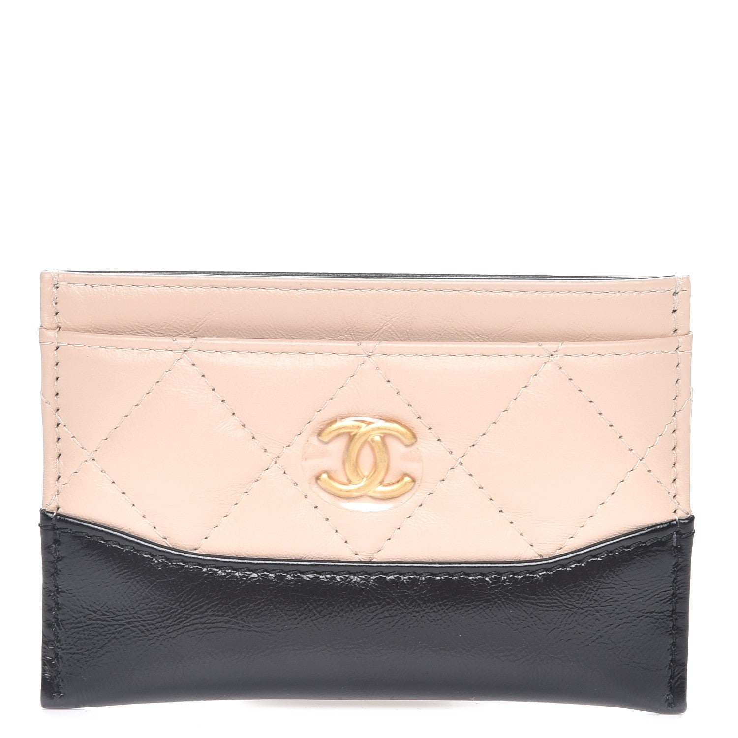 Chanel Aged Calfskin Quilted Gabrielle Card Holder Wallet Beige Black 1 of 9