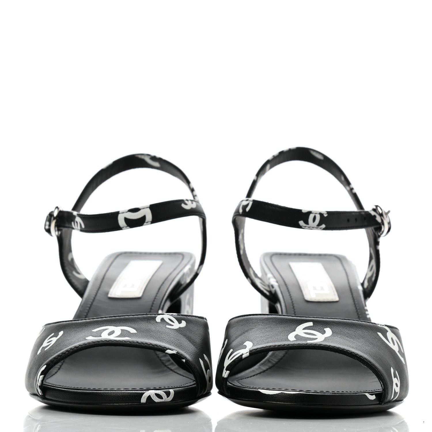 Chanel Lambskin Printed CC Sandals 41 Black White 2 of 9