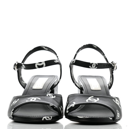 Chanel Lambskin Printed CC Sandals 41 Black White 2 of 9