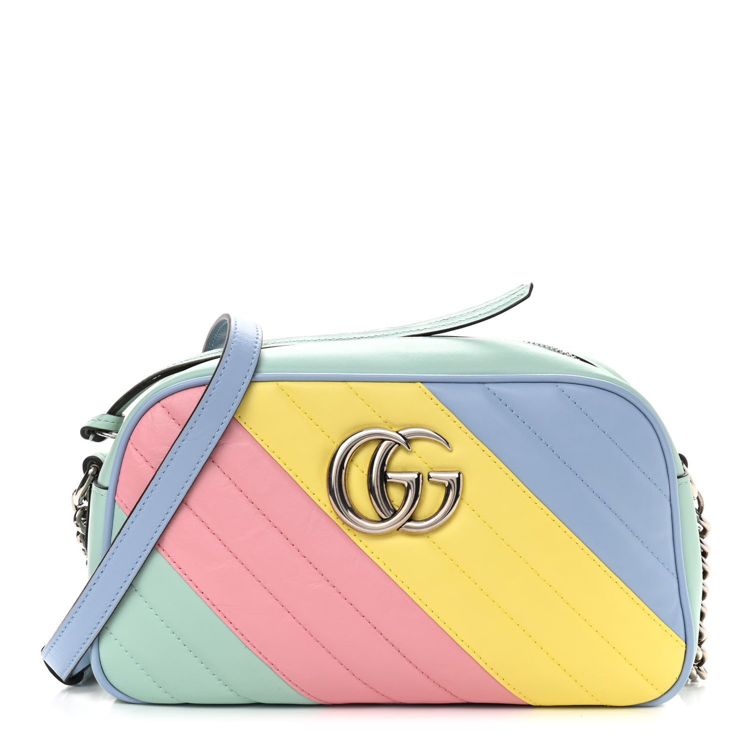Gucci Calfskin Matelasse Diagonal Small GG Marmont Chain Shoulder Bag Multicolor Pastel 1 of 11