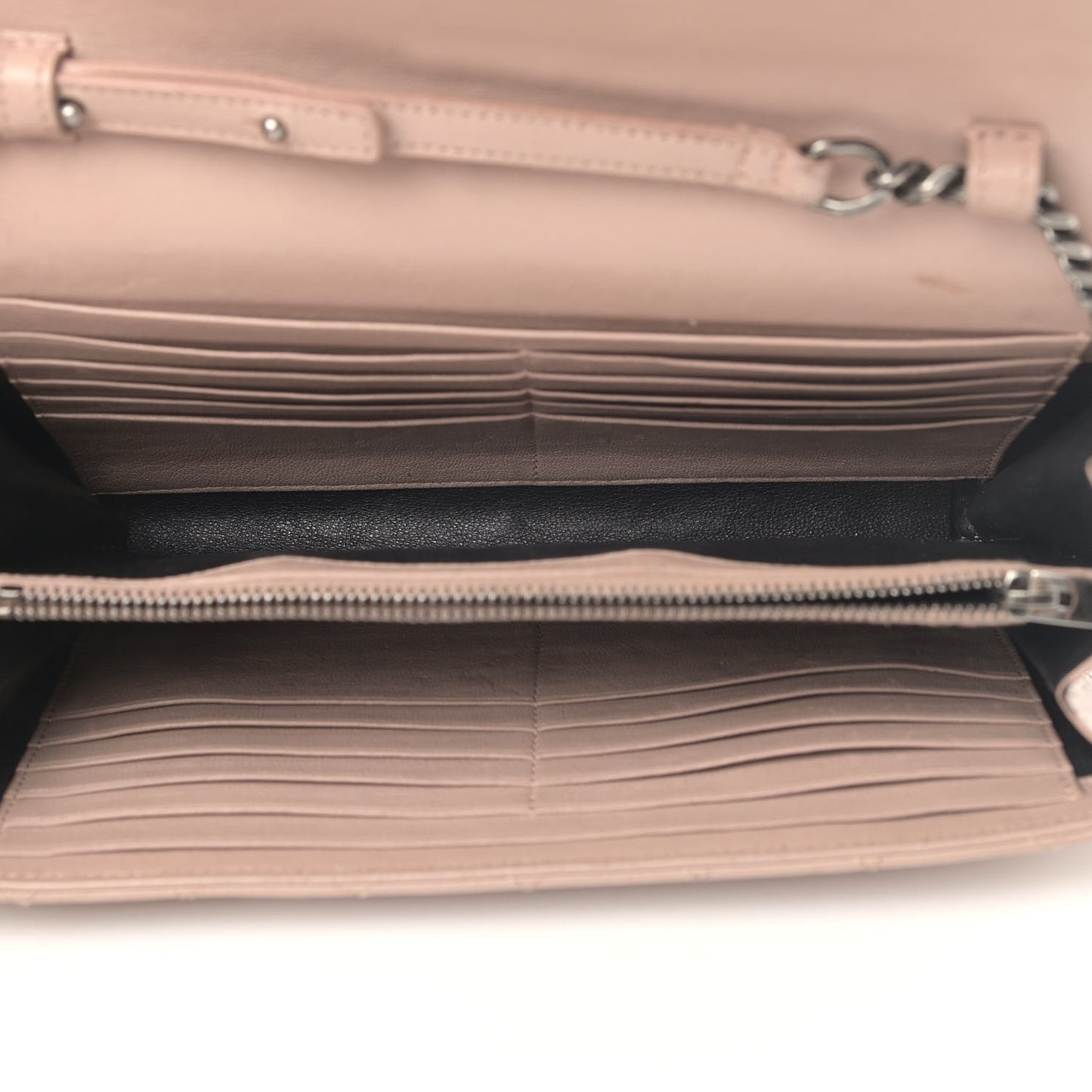 Sheepskin Tri-Quilt Monogram Envelope Chain Wallet Beige
