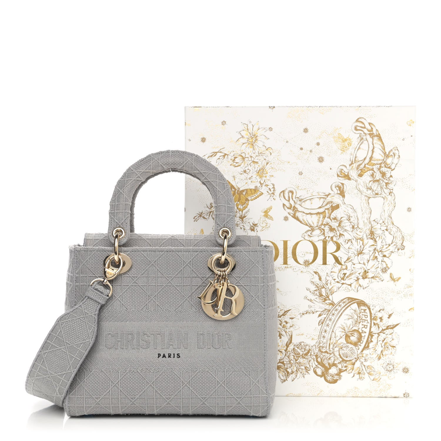 Christian Dior Canvas Embroidered Cannage Medium Lady D-Lite Gray 11 of 11