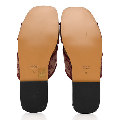 Gucci Canvas GG Monogram Womens Criss Cross Slide Sandals 39 Sahara Rubino Chardonnay 5 of 9