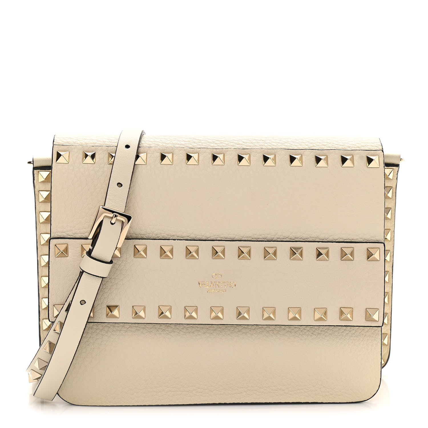 Valentino Garavani Pebbled Calfskin Rockstud Side Slip Crossbody Ivory 1 of 10