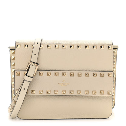 Valentino Garavani Pebbled Calfskin Rockstud Side Slip Crossbody Ivory 1 of 10
