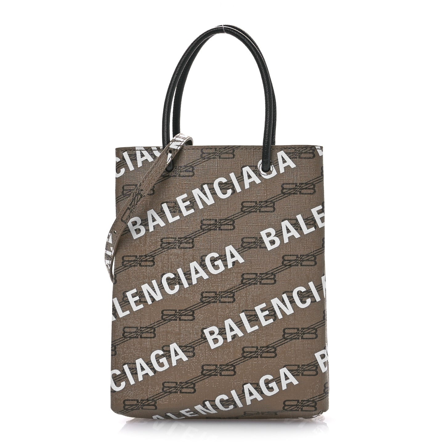 Coated Canvas BB Monogram Allover Logo Shopping Bag Beige Brown Black