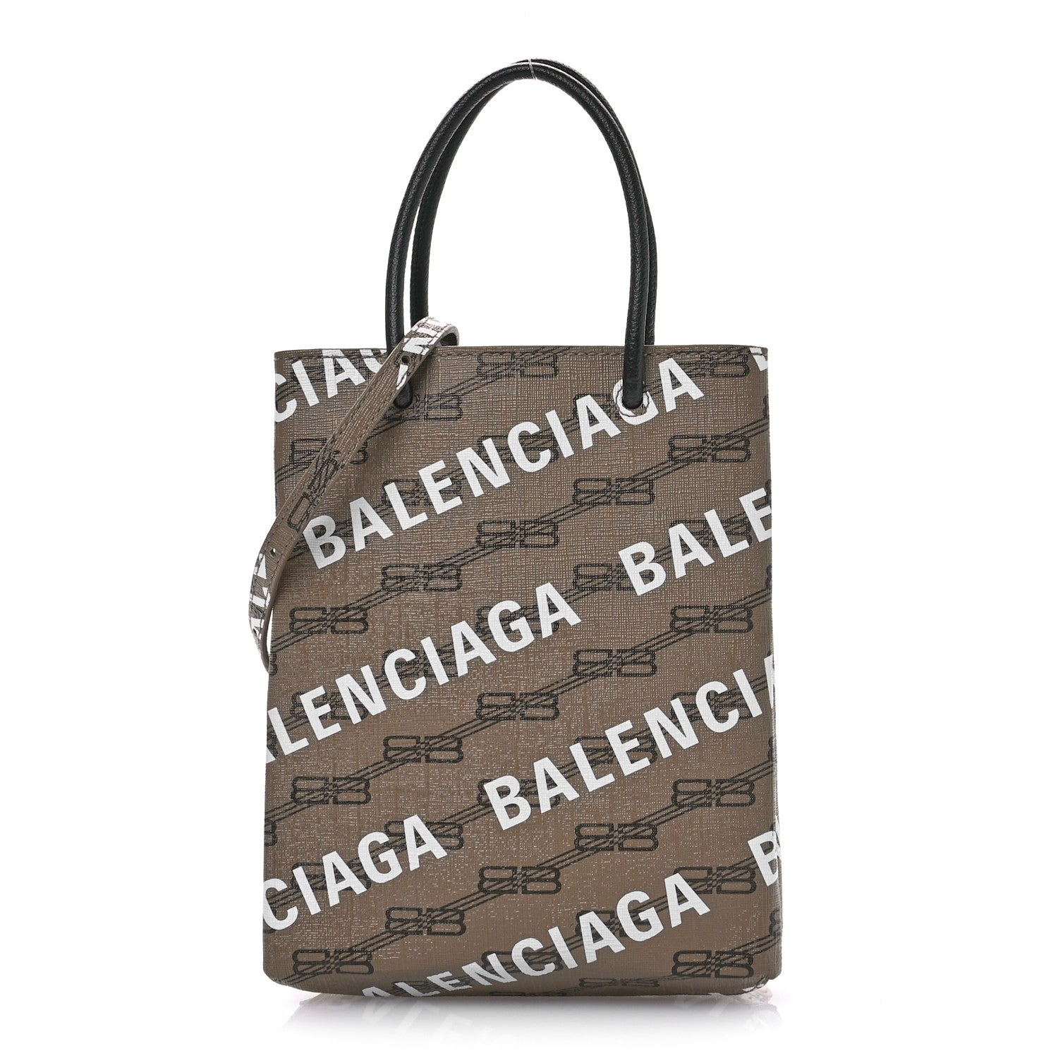 Balenciaga Coated Canvas BB Monogram Allover Logo Shopping Bag Beige Brown Black 1 of 10