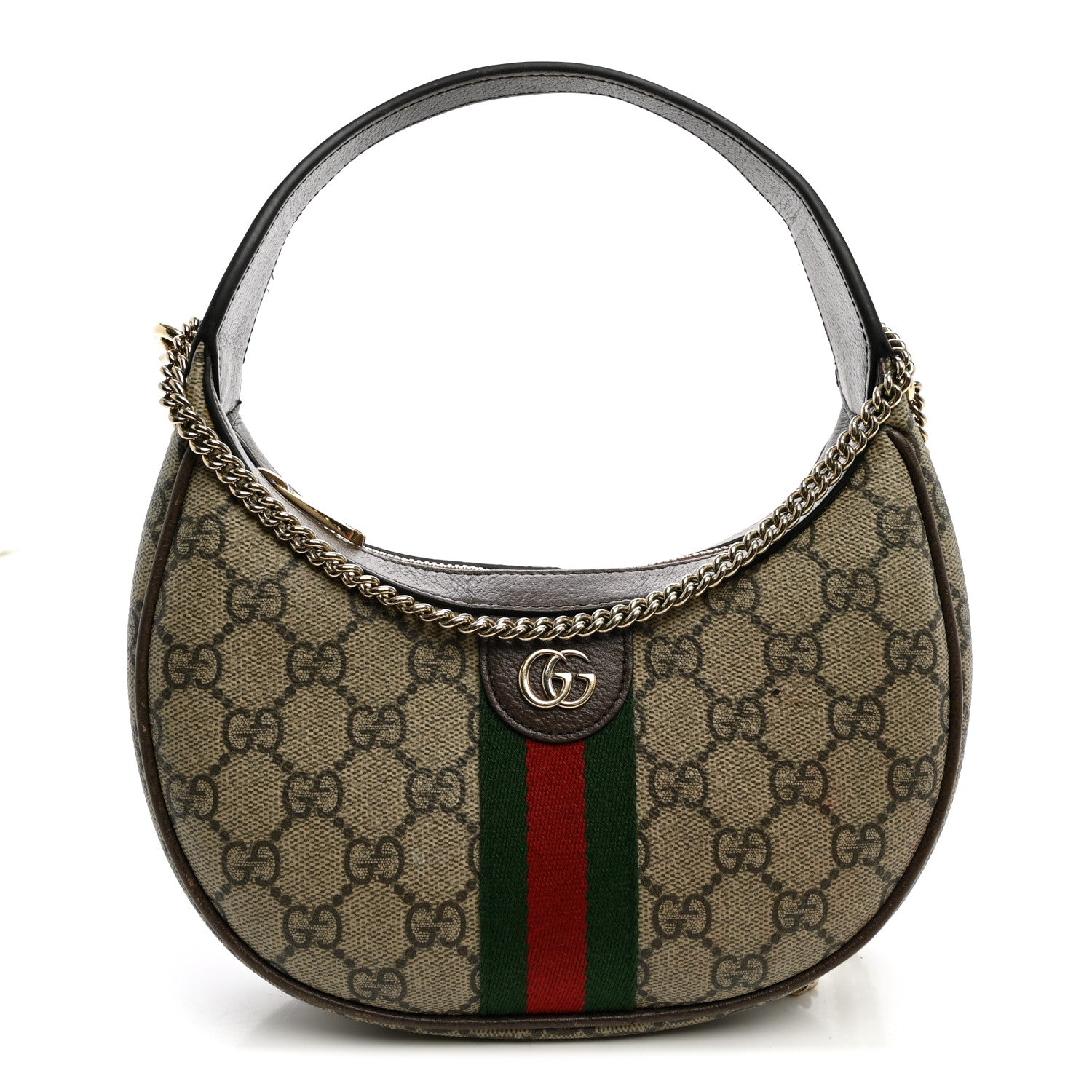 Gucci GG Supreme Monogram Textured Dollar Calfskin Web Small Ophidia Shoulder Bag Beige Ebony New Acero 1 of 14