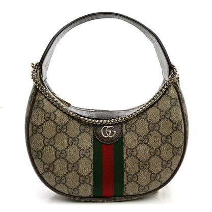Gucci GG Supreme Monogram Textured Dollar Calfskin Web Small Ophidia Shoulder Bag Beige Ebony New Acero 1 of 14