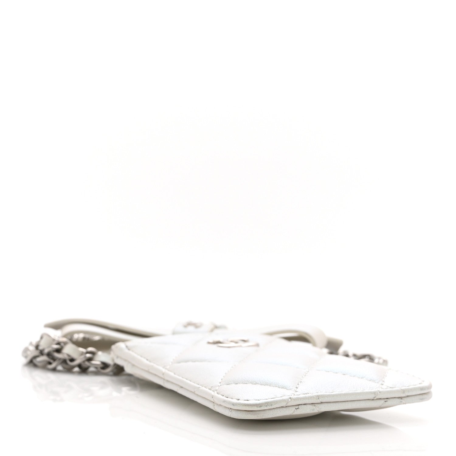 Chanel Iridescent Lambskin Quilted Coco Bow Card Holder On Chain White 4 of 9