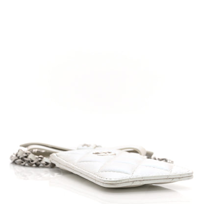 Chanel Iridescent Lambskin Quilted Coco Bow Card Holder On Chain White 4 of 9