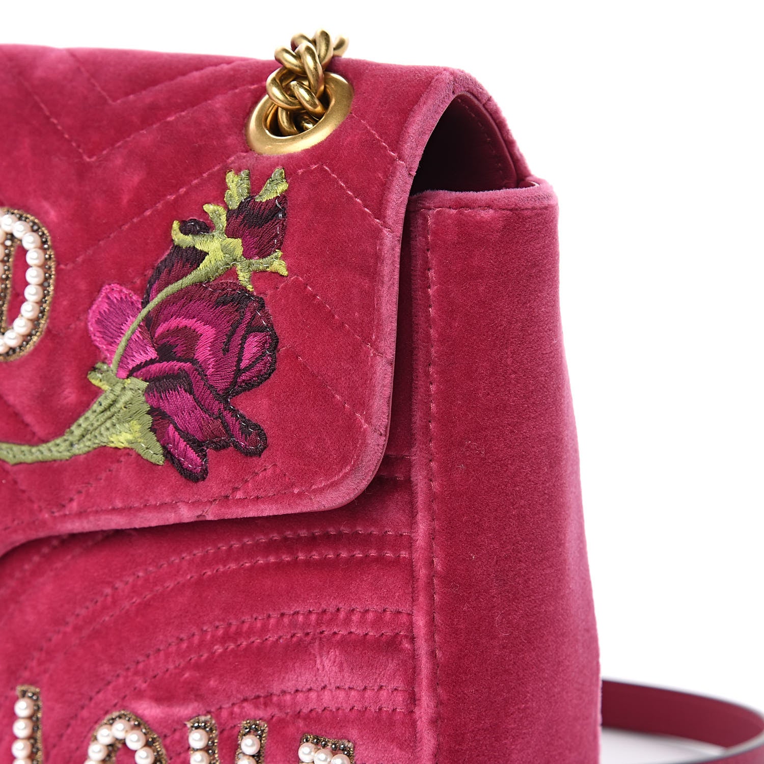 Gucci Velvet Matelasse Blind for Love Embroidered Medium GG Marmont Shoulder Bag Light Raspberry Rose Multicolor 13 of 20