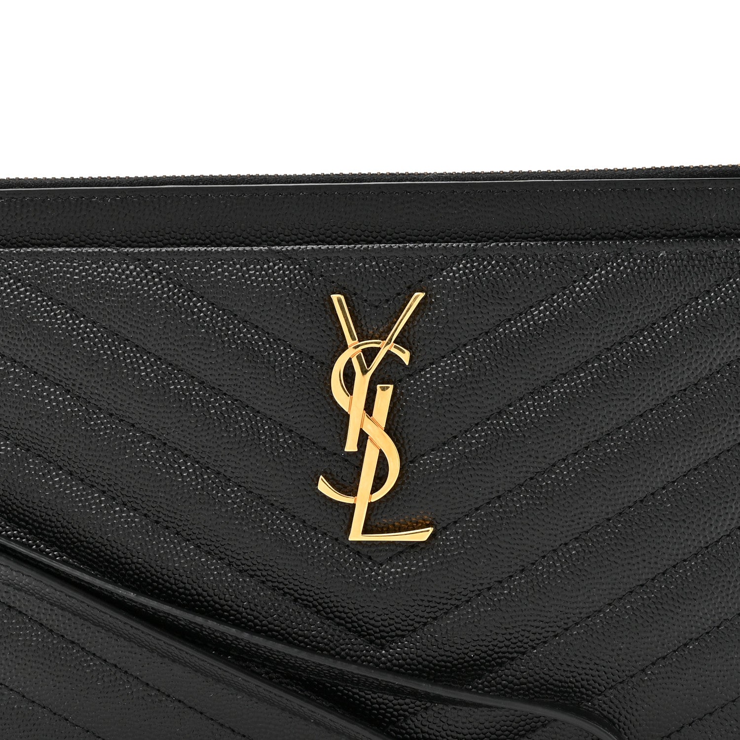 Saint Laurent Grain De Poudre Chevron Monogram Large Bill Pouch Black 1 of 14