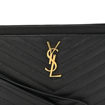 Saint Laurent Grain De Poudre Chevron Monogram Large Bill Pouch Black 1 of 14