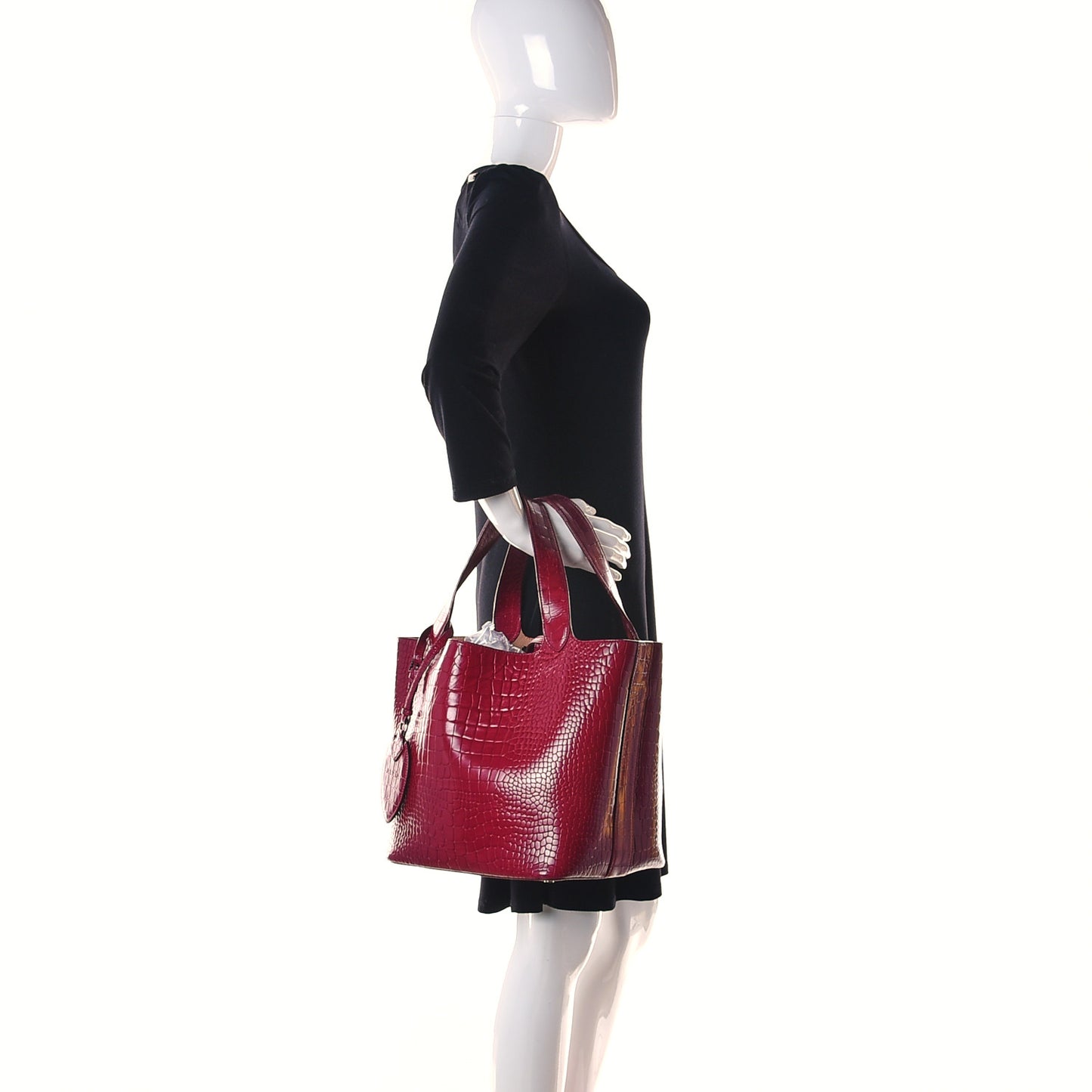 Calfskin Crocodile Embossed Bag Fuchsia
