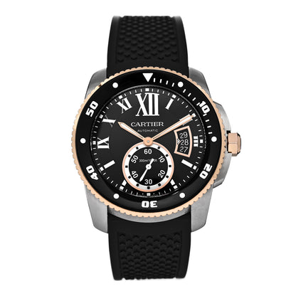 Cartier Stainless Steel 18K Pink Gold Rubber 42mm Calibre de Cartier Diver Automatic Watch Black 1 of 5
