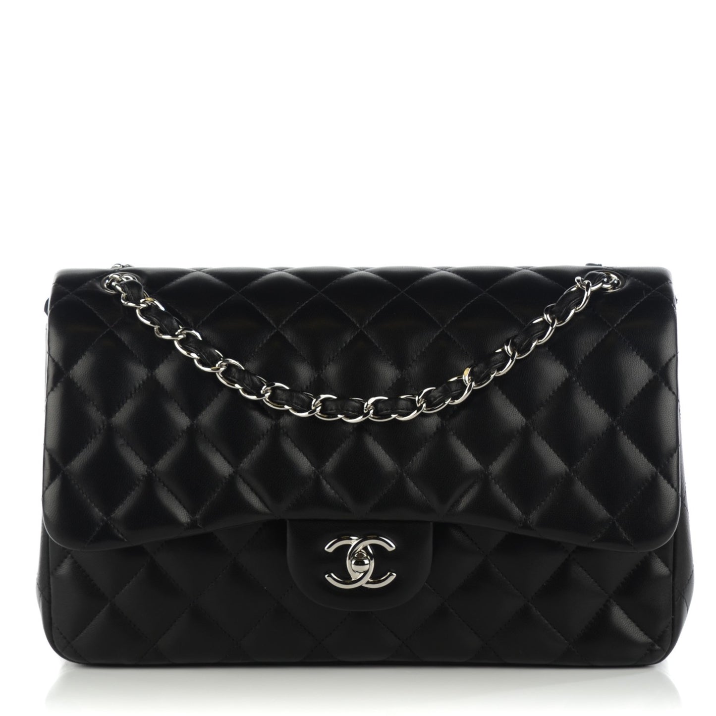 Lambskin Quilted Jumbo Double Flap Black