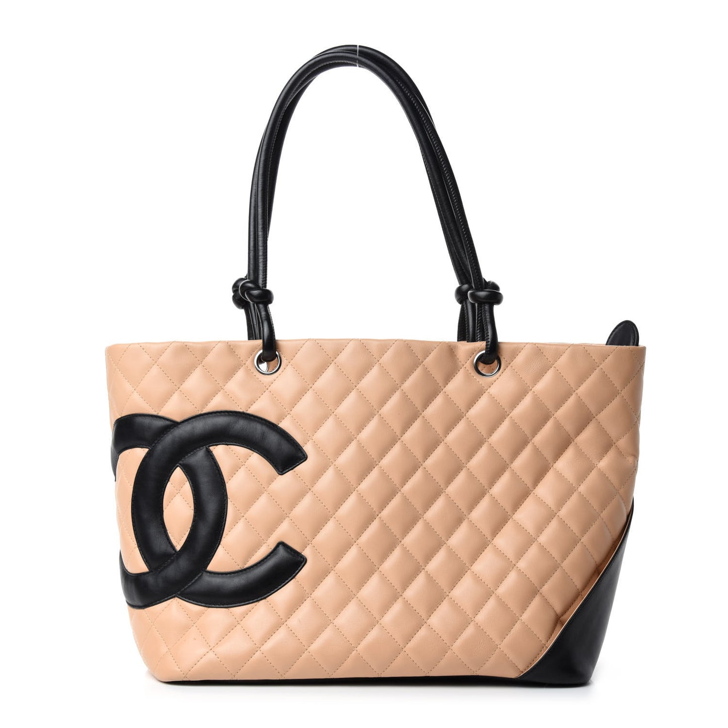Calfskin Quilted Large Cambon Tote Beige Black
