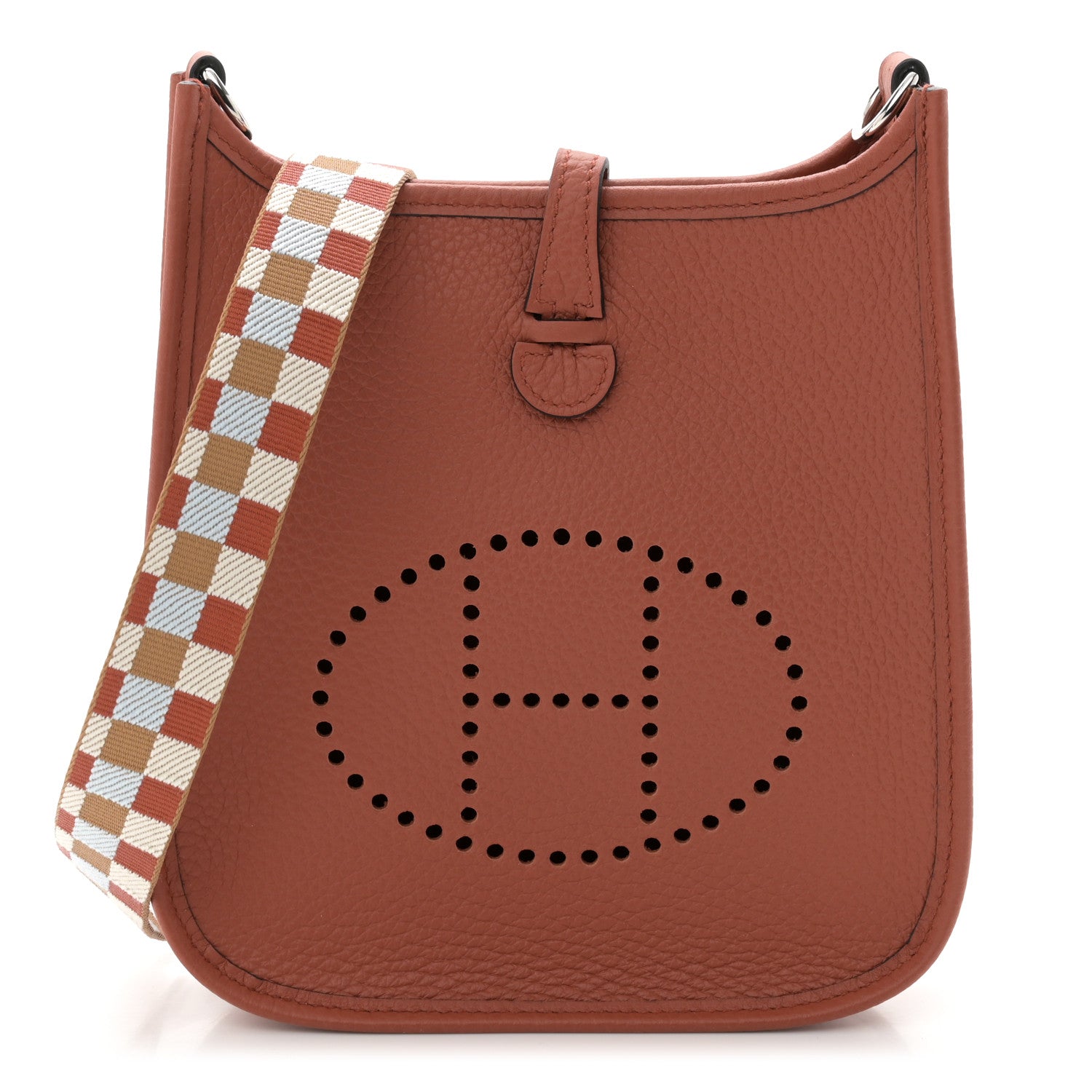 Hermes Taurillon Clemence Maxi Quadrille Evelyne TPM Cuivre Chai Nata Bleu Brume 1 of 10