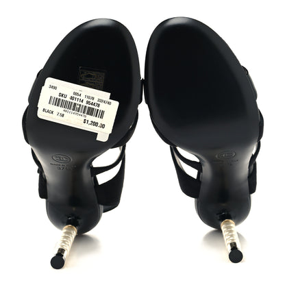 Chanel Kid Suede Pearl Sandals 37.5 Black 5 of 8