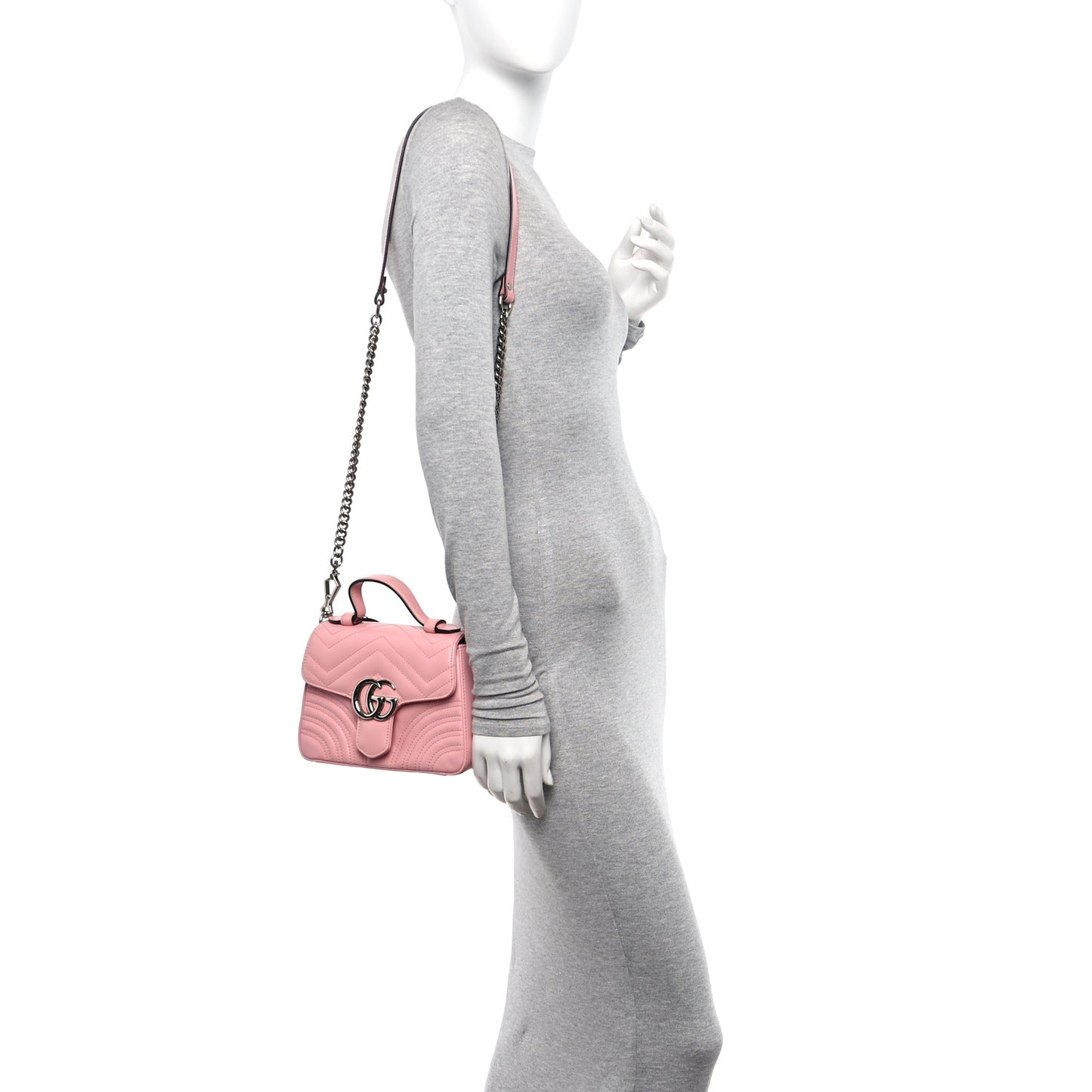Calfskin Matelasse Mini GG Marmont Top Handle Shoulder Bag Wild Rose