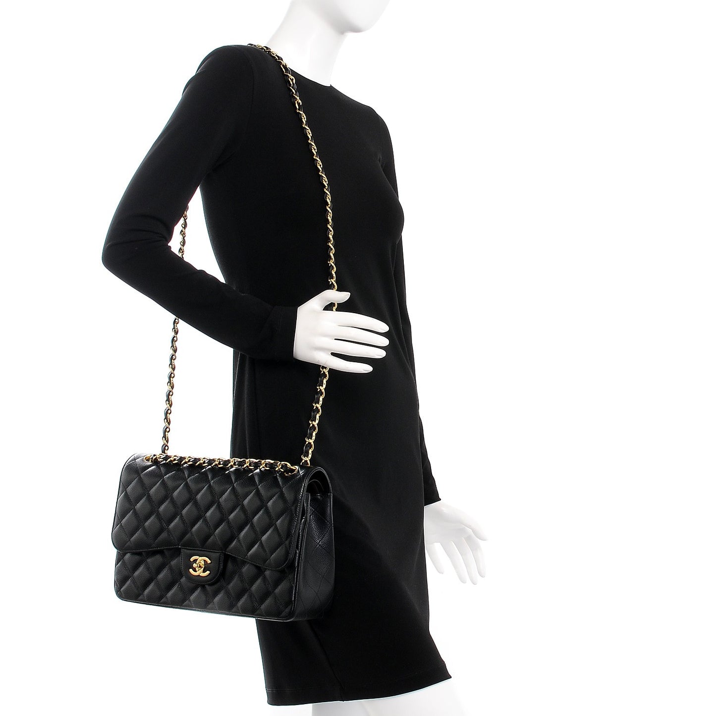 Caviar Quilted Jumbo Double Flap Black