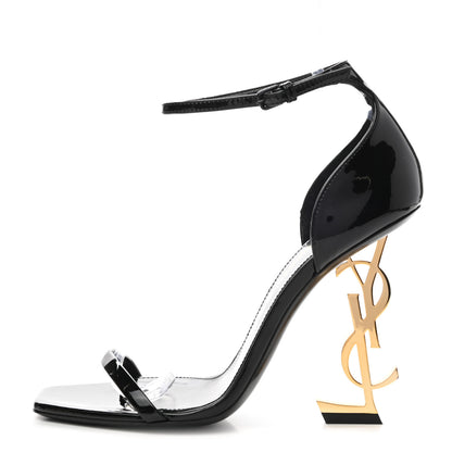 Saint Laurent Patent Calfskin Opyum 110 Sandals 37.5 Black Gold 1 of 7