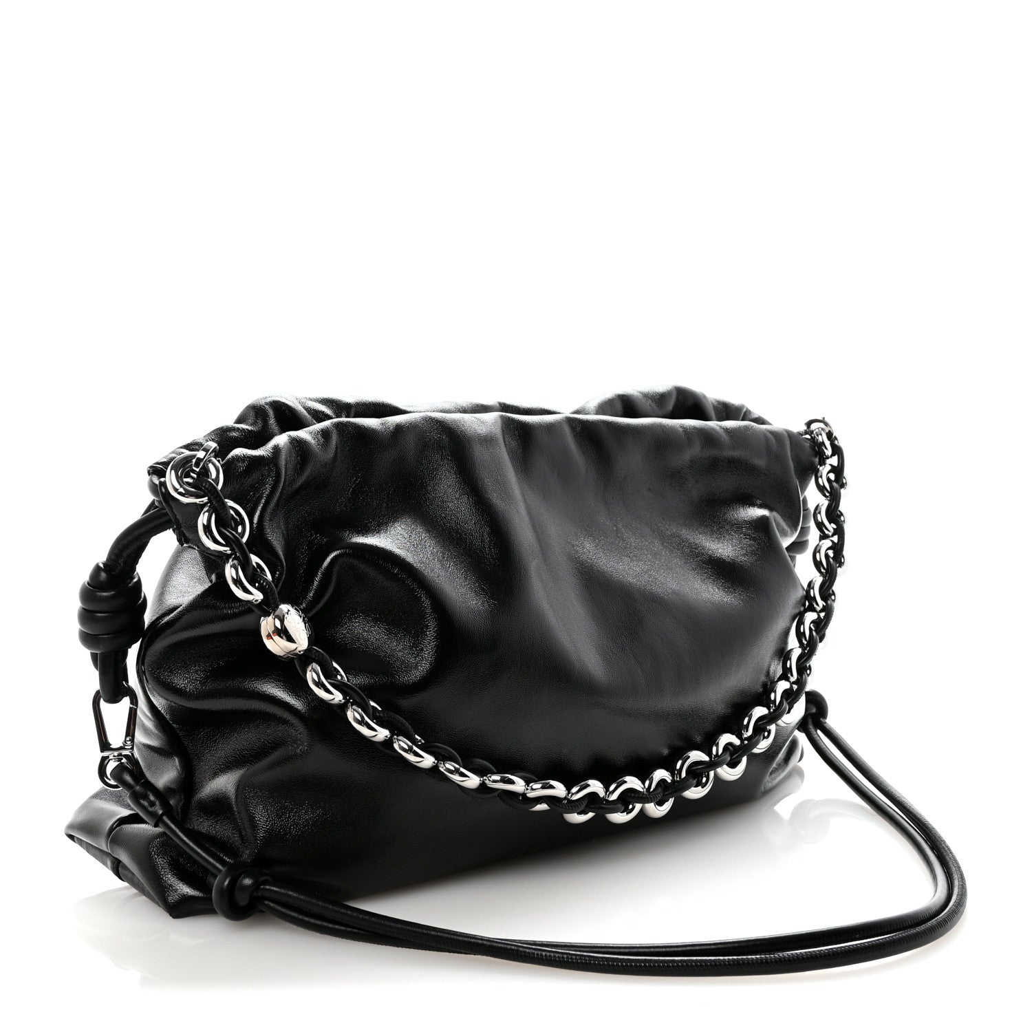 Loewe Patent Lambskin Donut Chain Large Flamenco Knot Clutch Black