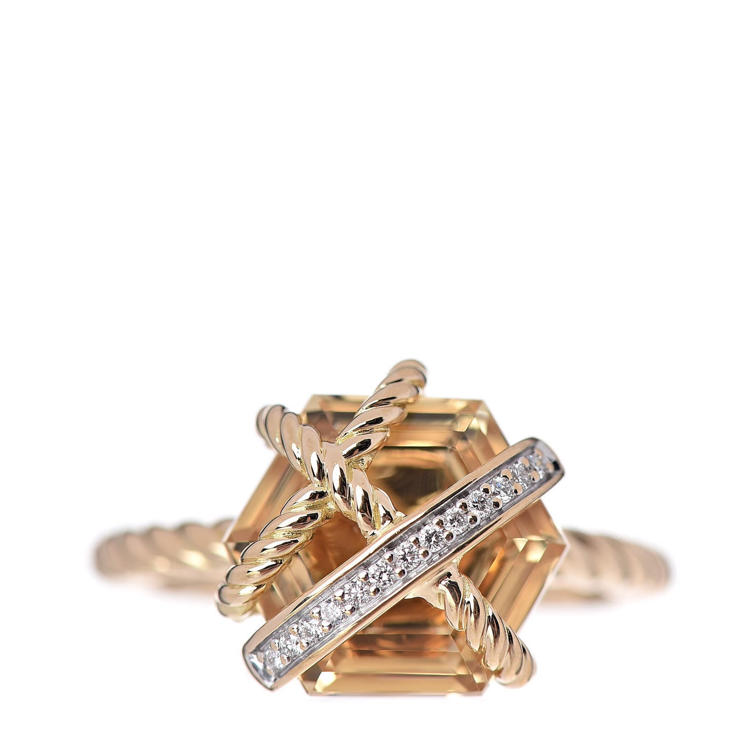 18K Yellow Gold Champagne Citrine Diamond 10mm Cable Wrap Ring 52 6