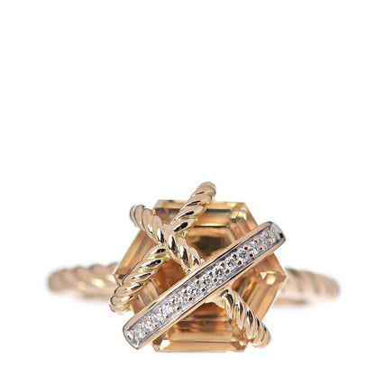 David Yurman 18K Yellow Gold Champagne Citrine Diamond 10mm Cable Wrap Ring 52 6 1 of 5