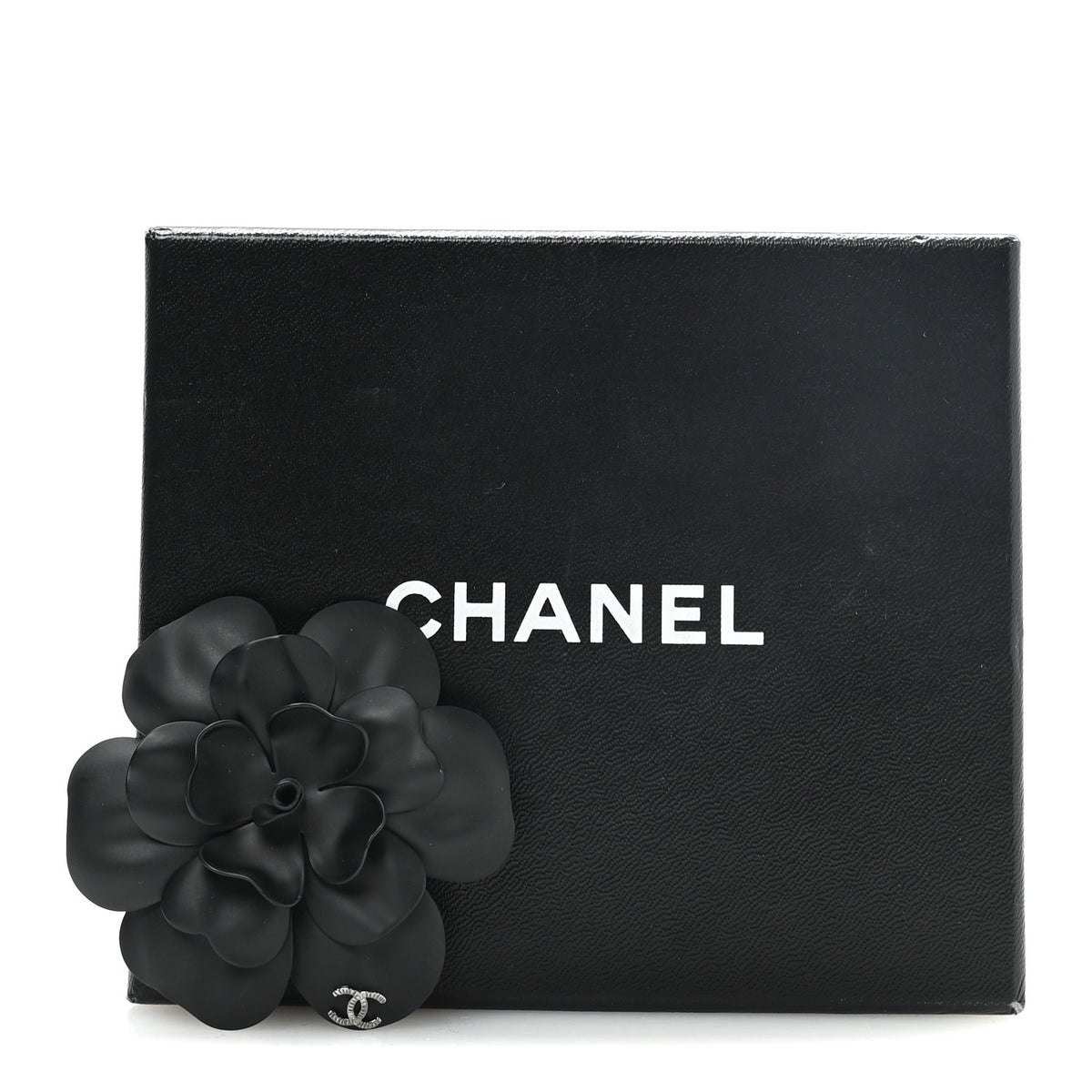 Metal CC Camellia Brooch Pin Black